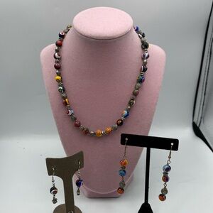 Colorful Beaded Murano glass Necklace and Earring Set